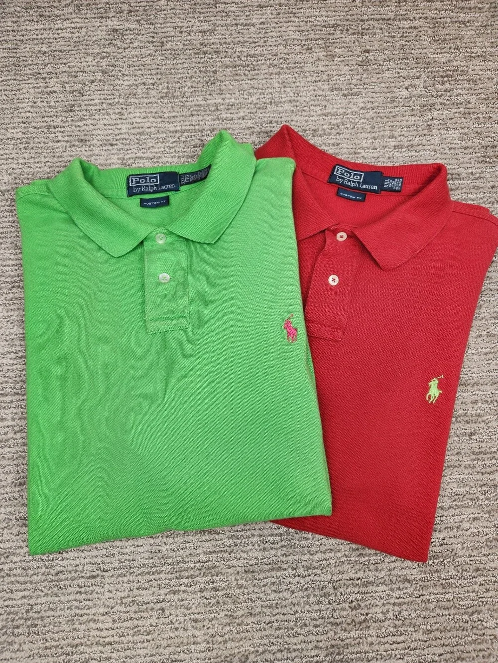 Polo Ralph Lauren Set Of 2 Custom Fit Shirts Mens XXL Green Red Embroidered Pony